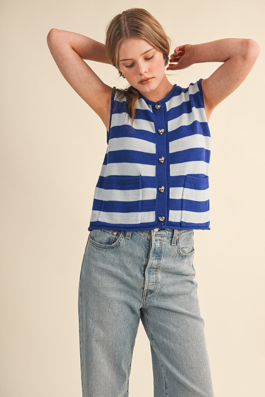&Merci Striped Sweater Vest-Blue MSW11347