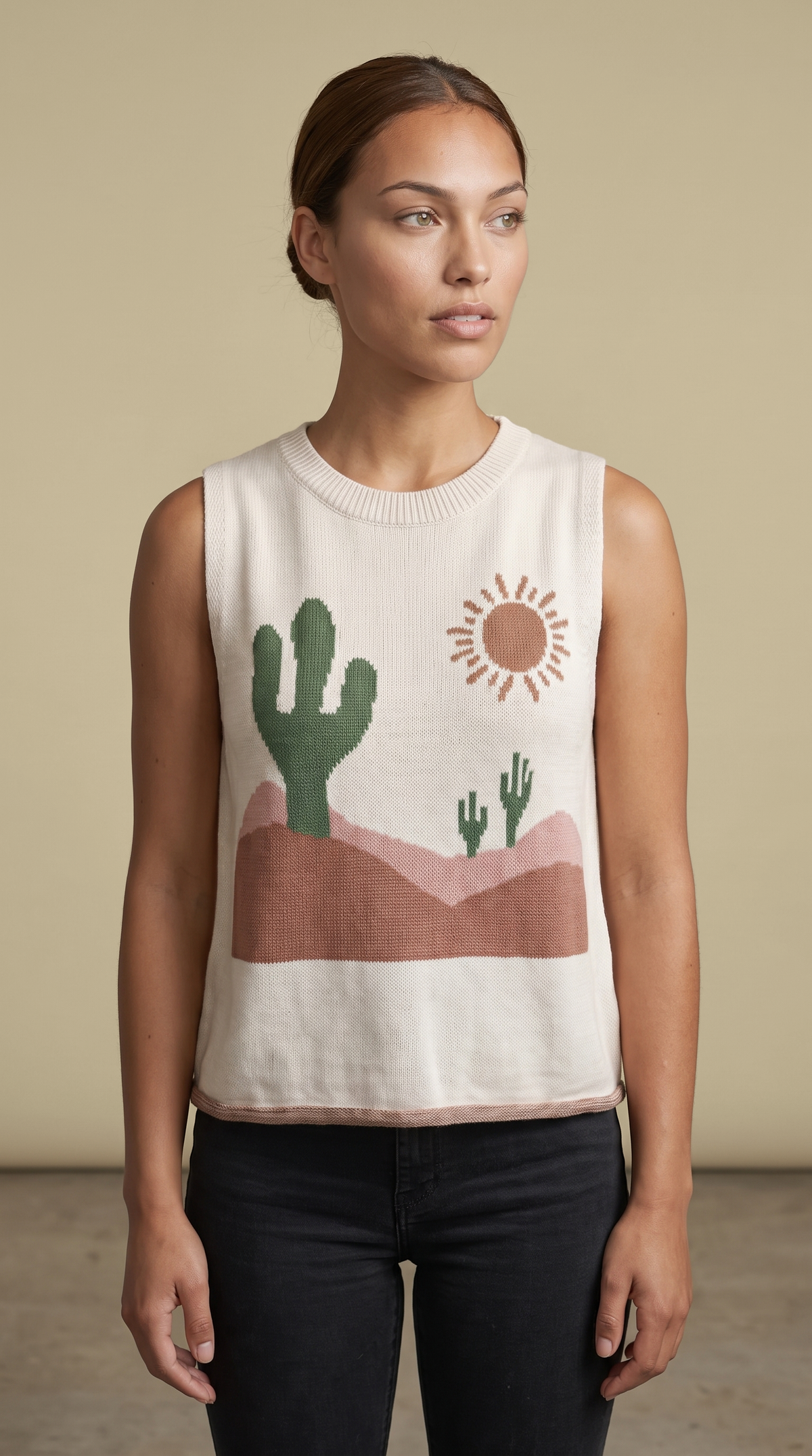 LDC Western Print Round Neck Sleeveless Top