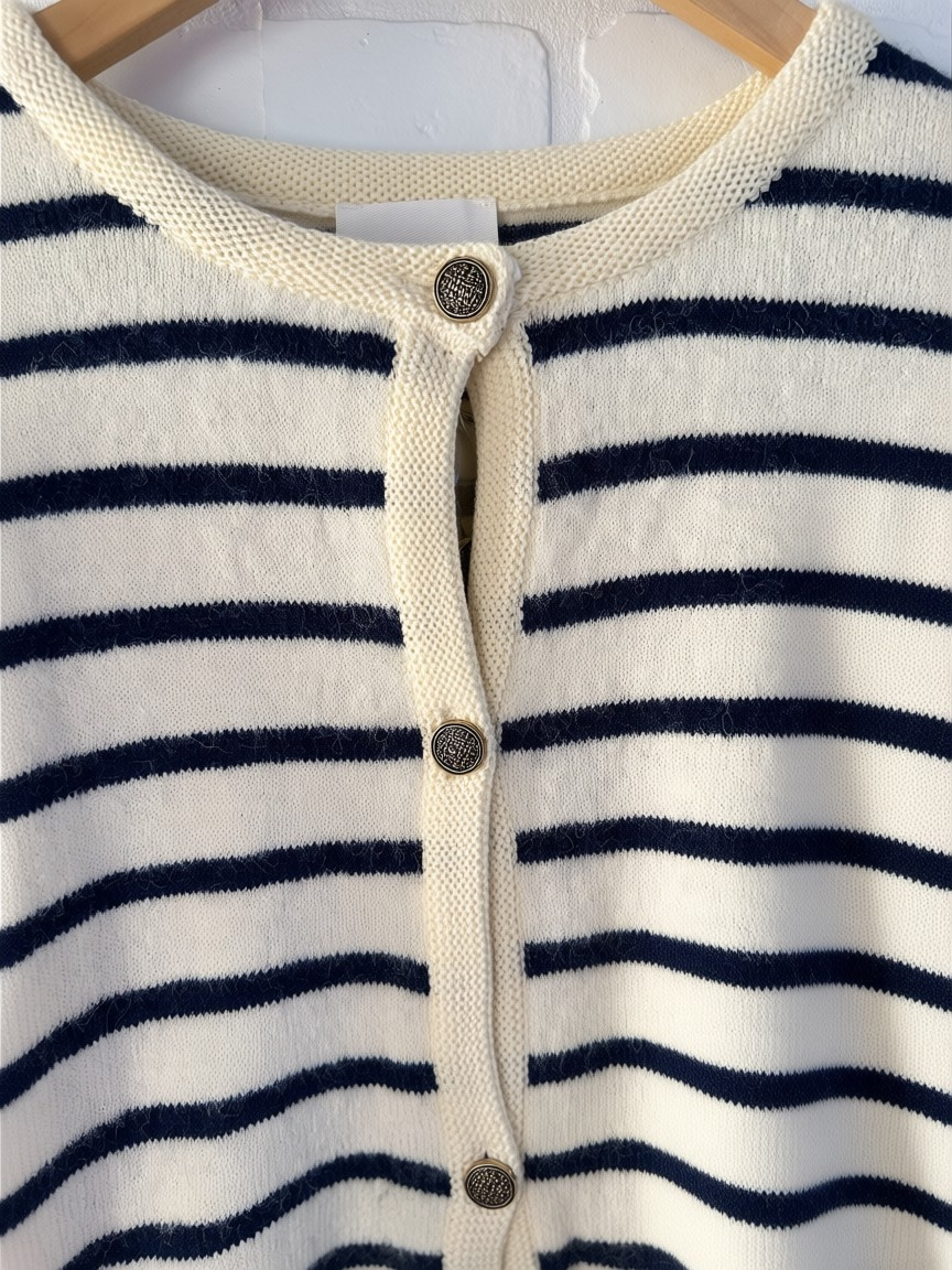 Sunday Edition Cardigan Cream-Navy MWJ20229