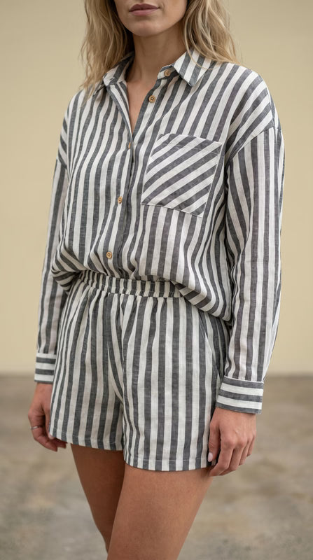 Miou Muse Black Striped Shorts P6384ST