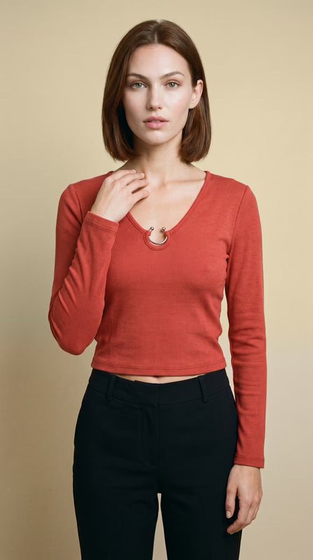 Panhandle Slim Women's Ring-Detail Long-Sleeve Top | BW22T09958