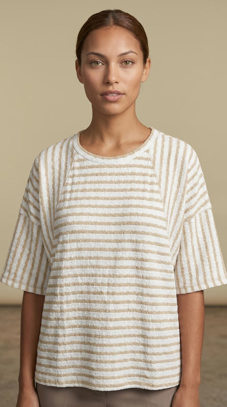 Apricot Striped Split Hem Half Sleeve