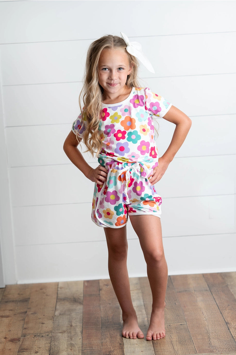 Adorable Sweetness Girls' Teal & Pink Flower Short Set