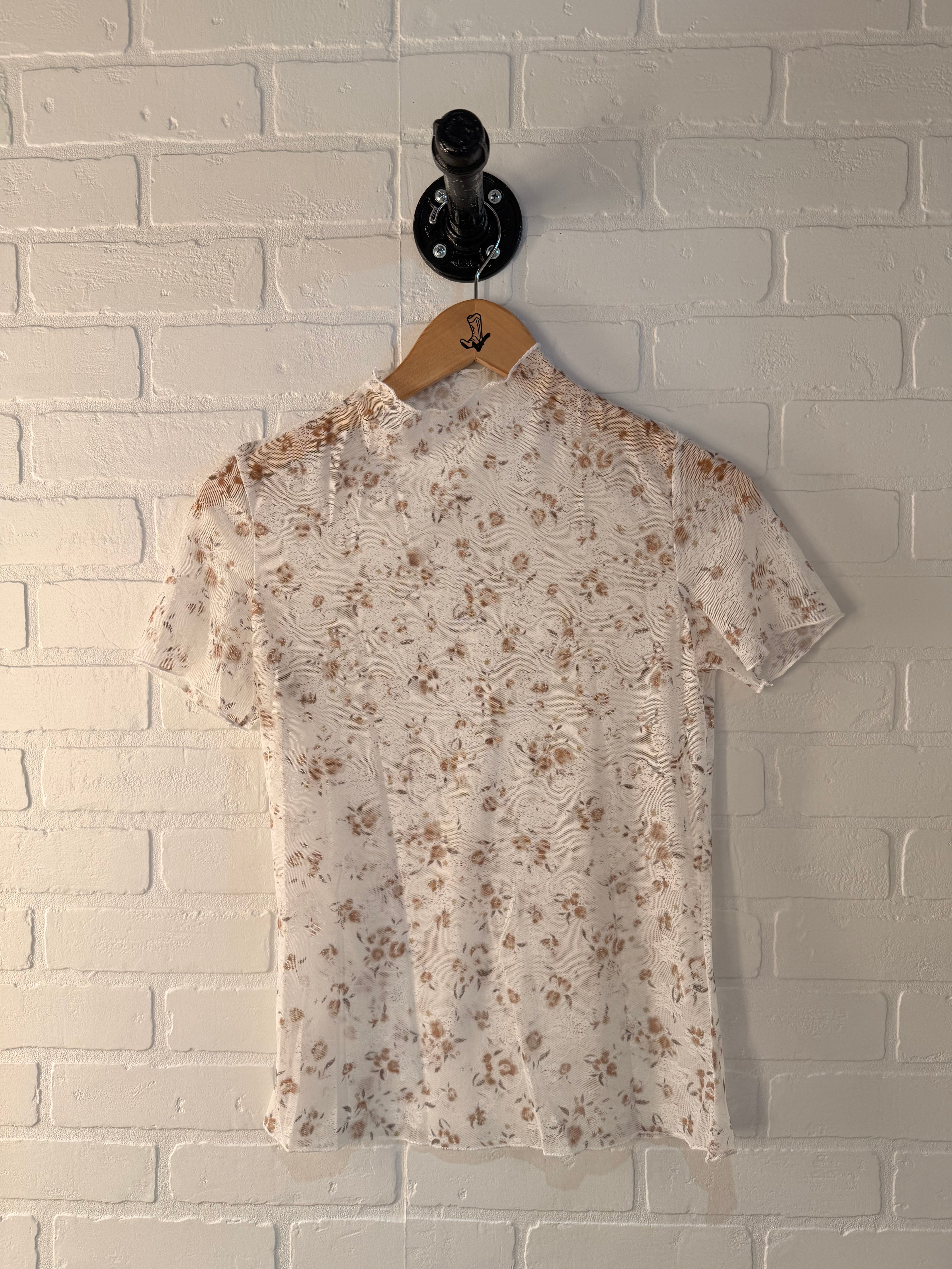 Floral Mock Neck Short Sleeve Lace APLA25136657