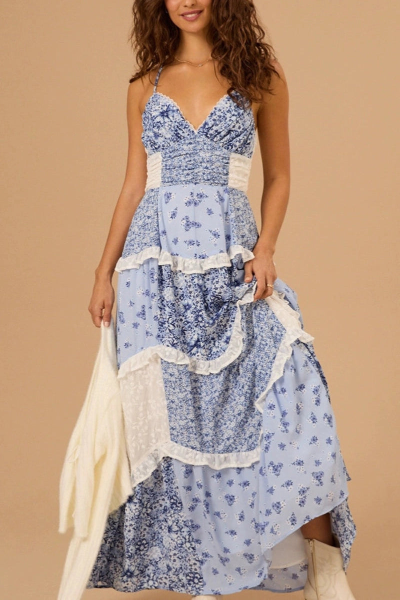 Floral Patchwork Sundress- Blue SAWC2507168
