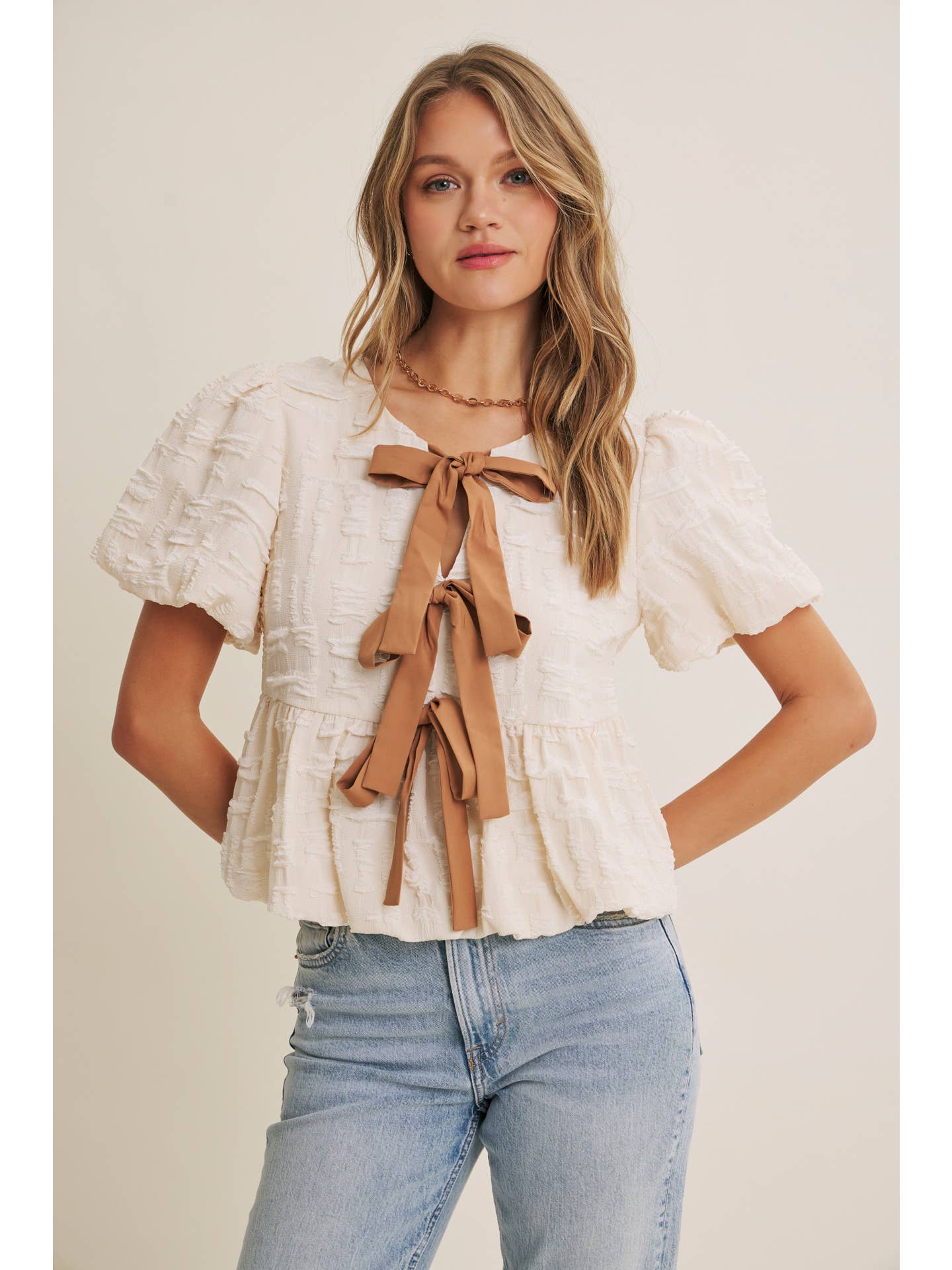 In February Bow Front Babydoll Blouse- E3269T