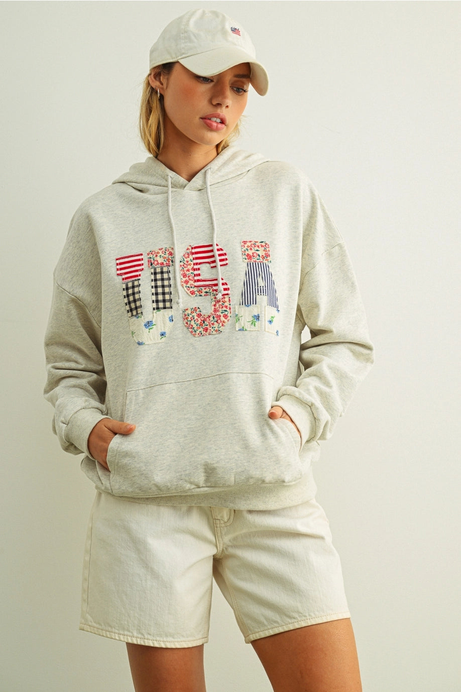 Miou Muse USA Floral Patchwork Sweatshirt- T6804