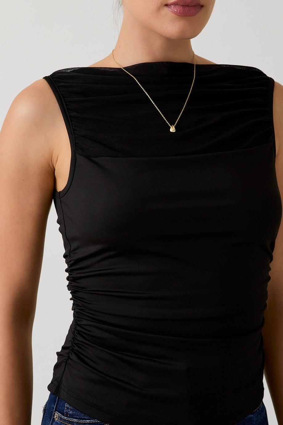 Sunday Edition Knit & Mesh Sleeveless Top- MT20333