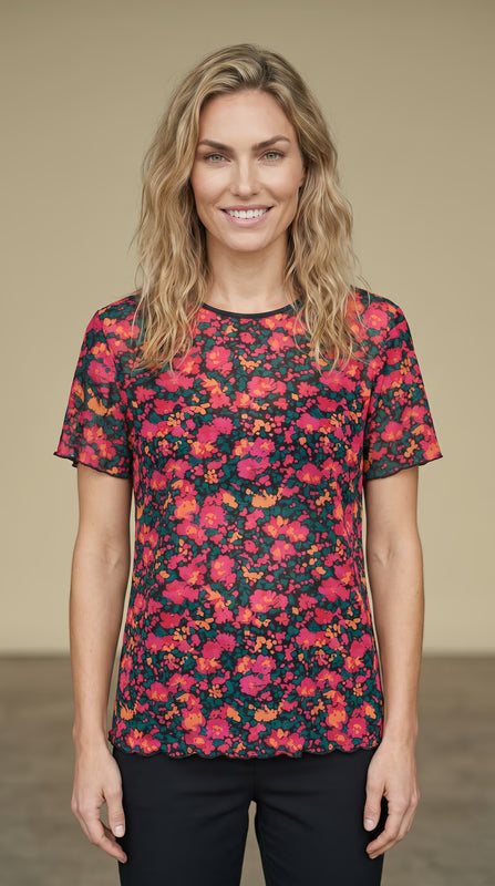 Retro Floral Mesh Top DISCO25136182-P620