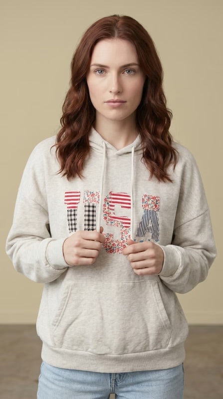 Miou Muse USA Floral Patchwork Sweatshirt- T6804