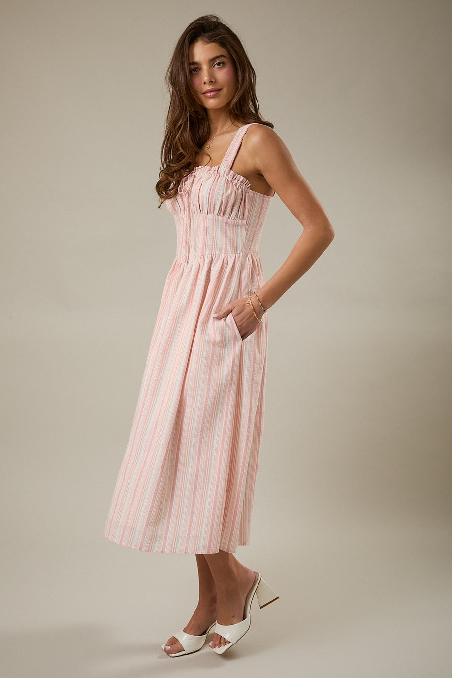 Sunday Edition Striped White/Orange Dress-ZD1423