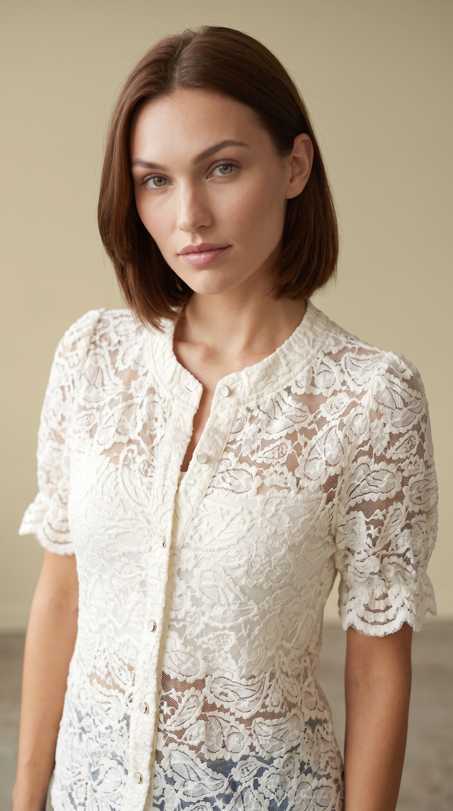 Ivory Floral Lace Button Up