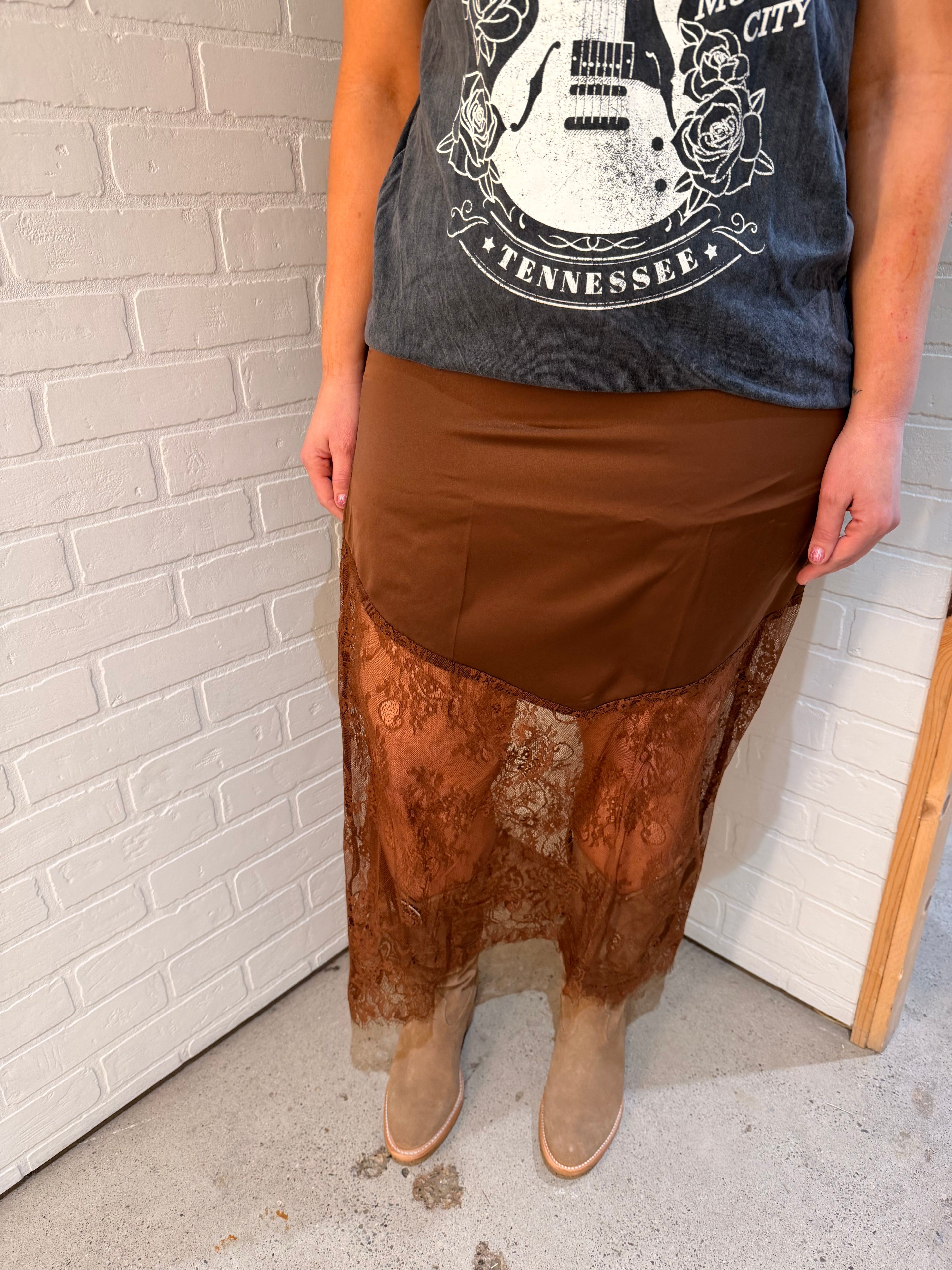 Lovesoft Satin Lace Patchwork Skirt AS8755-2017
