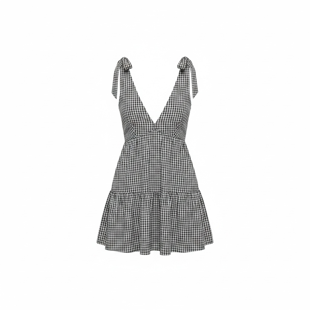 Tie Strap Gingham Casual Black SAWC2507182