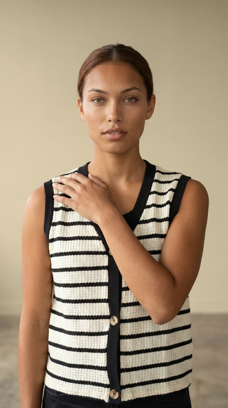 Striped Button V-Neck Vest