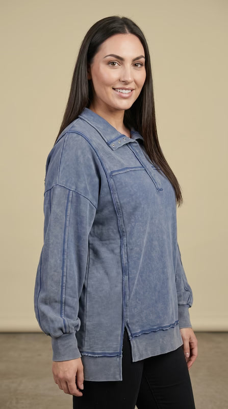 Very J Oversized Button Knit Top NT12365