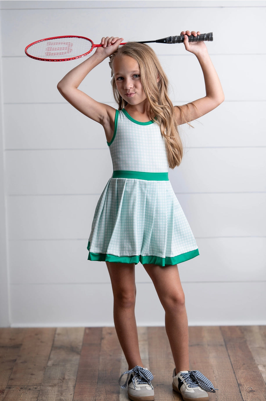 Oopsie Daisy Girls' Green Check Athletic Sport Dress