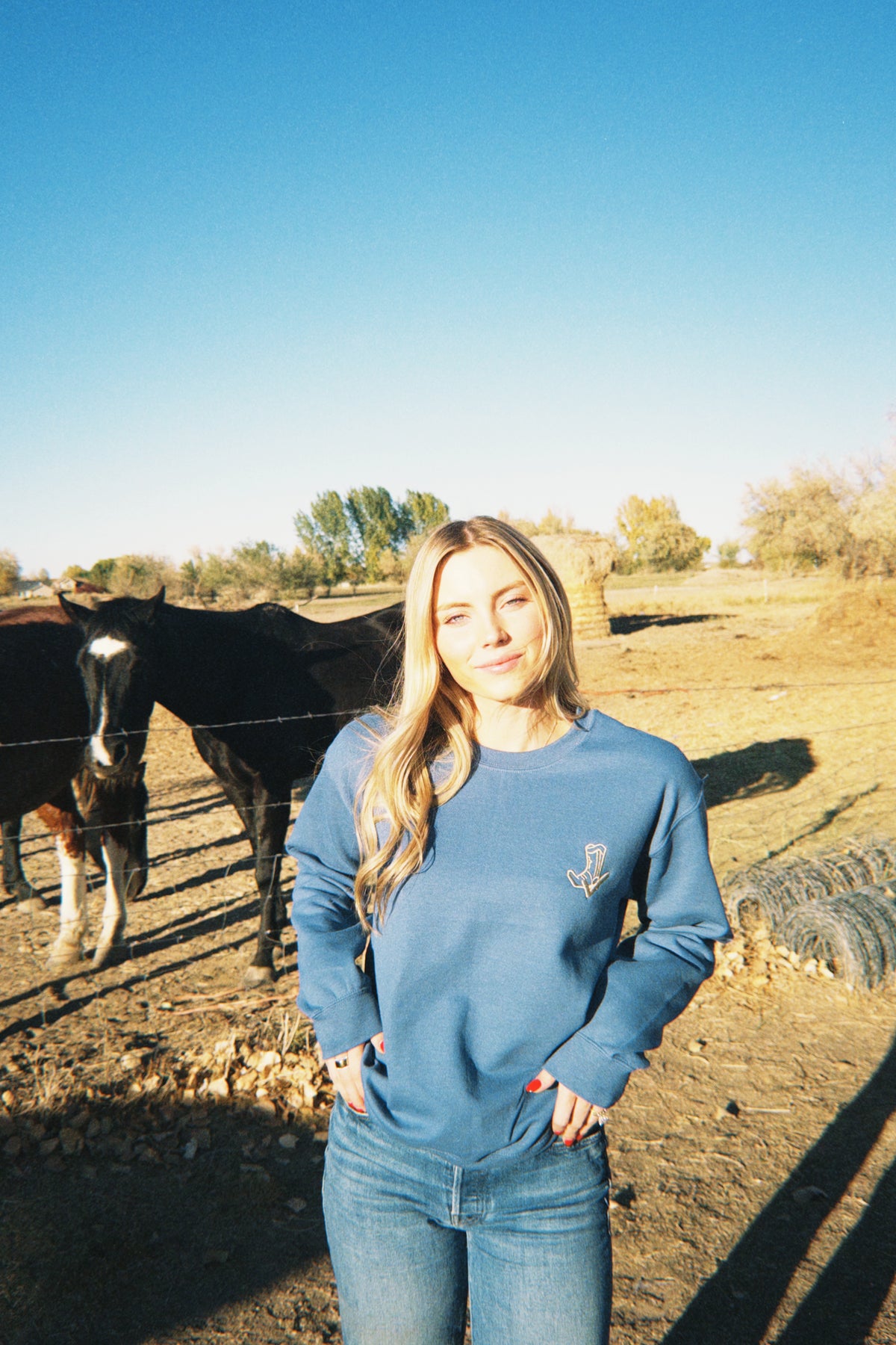 Boot Check Embroidered Crew Neck