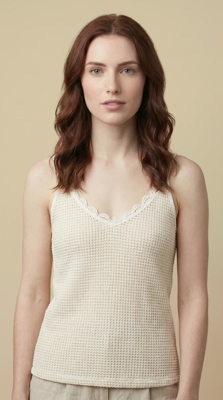 Crochet Knit Spaghetti Strap-Off-white