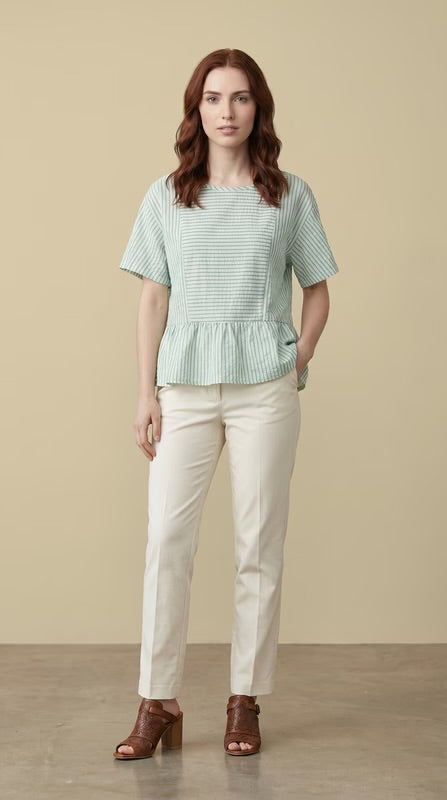 In February Striped Peplum Top Green E2837T