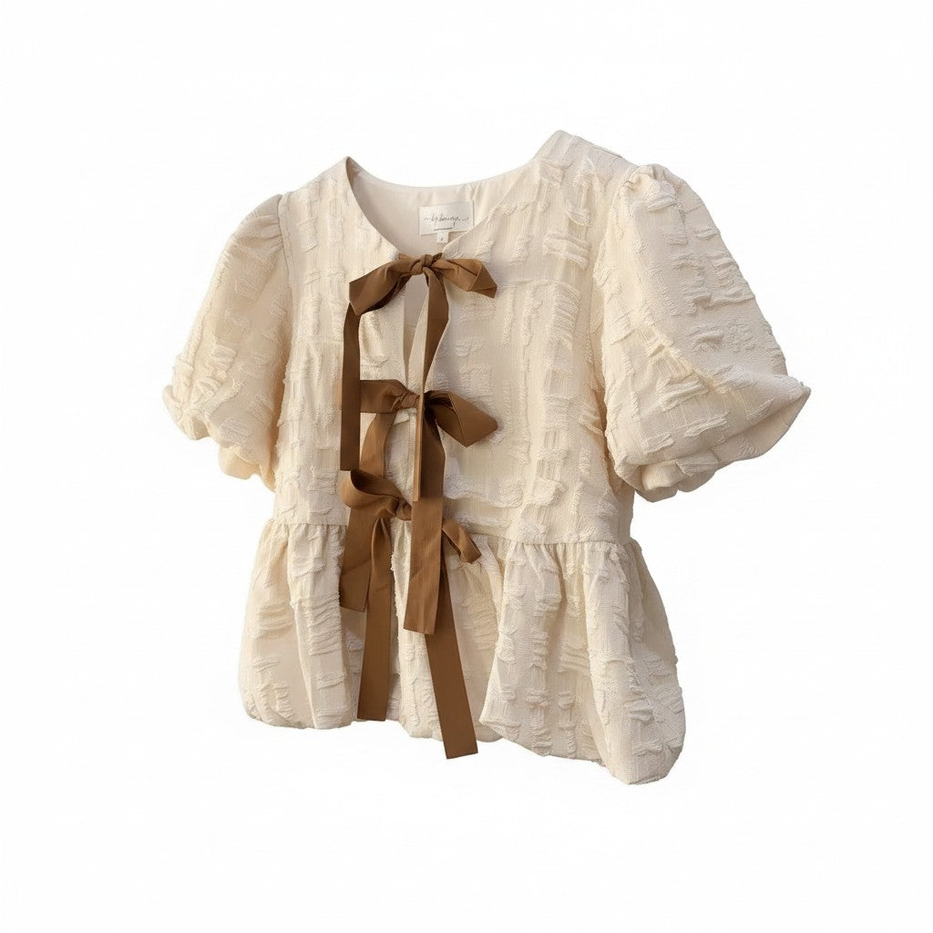 In February Bow Front Babydoll Blouse- E3269T