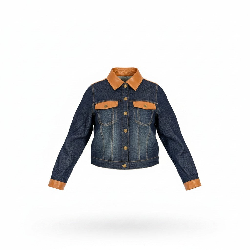 Denim Vegan Leather Jacket AT2458