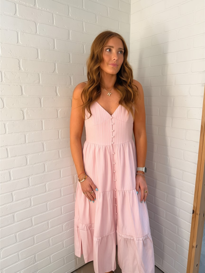 Sunday Editon Pink Tiered Maxi Dress- MD20989