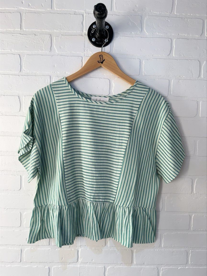 In February Striped Peplum Top Green E2837T