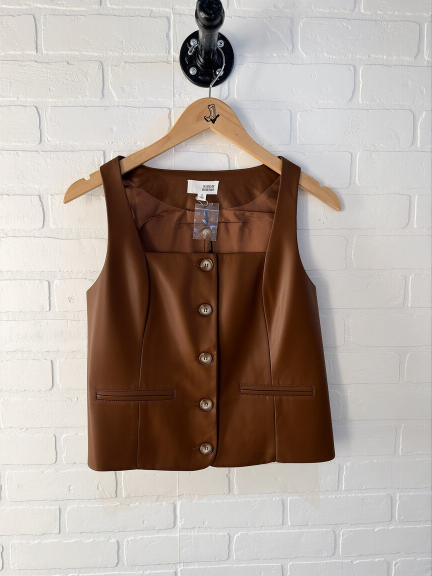 Sunday Edition Faux Leather Vest- Brown- MT10505