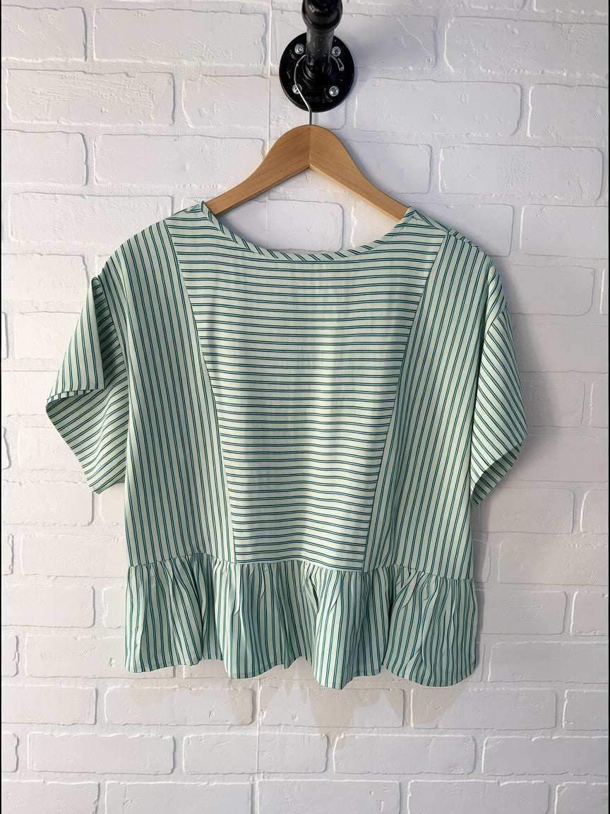 In February Striped Peplum Top Green E2837T