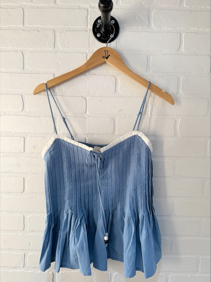 In February Pleated Blue Tank-J2993T
