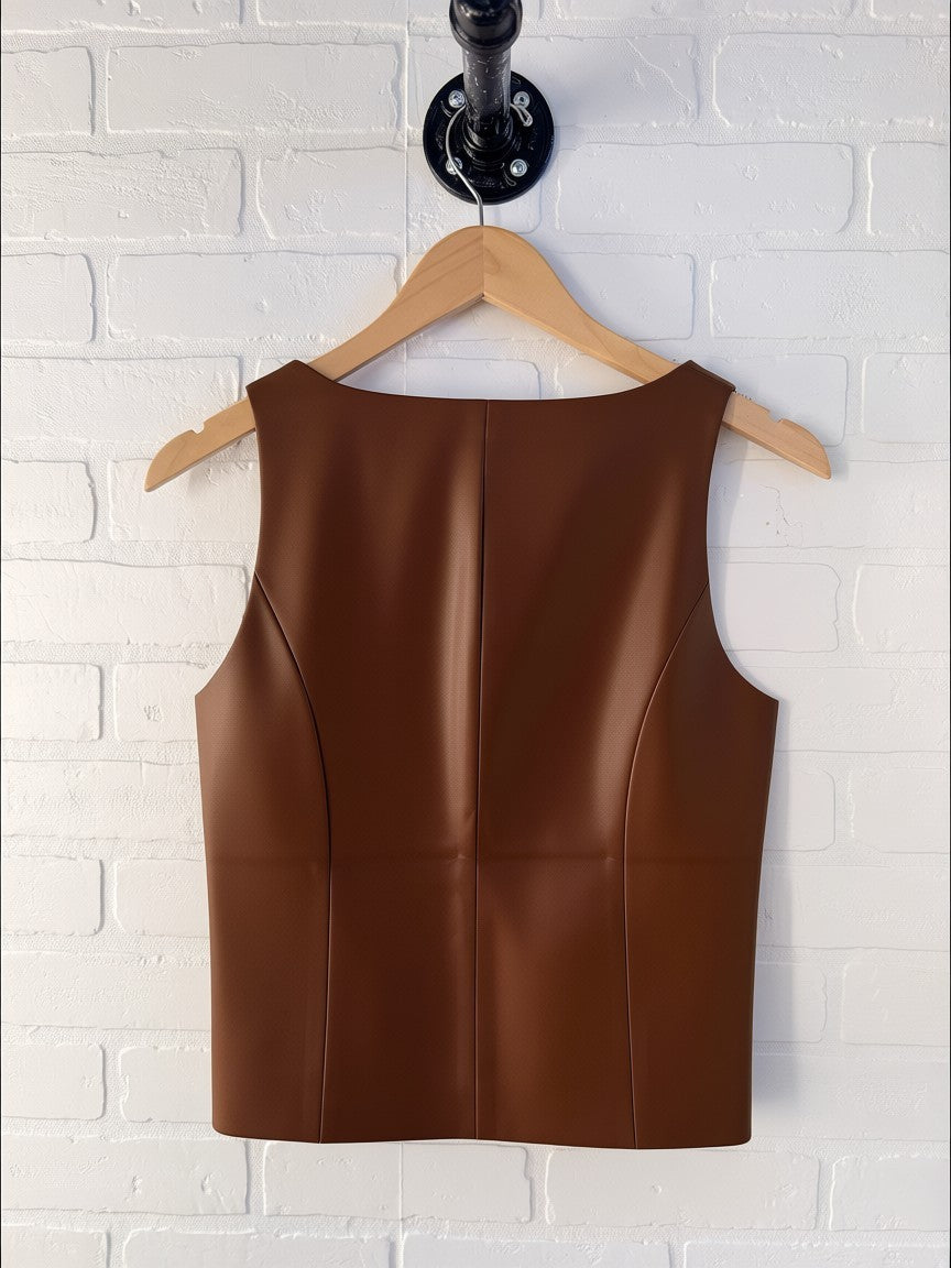 Sunday Edition Faux Leather Vest- Brown- MT10505