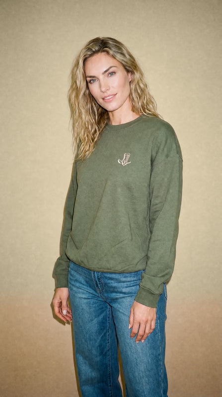 Boot Check Embroidered Crew Neck