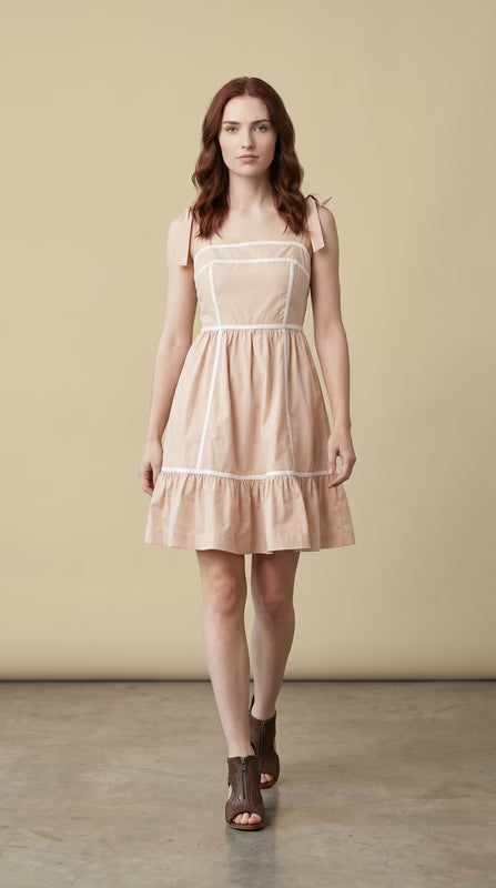 Contrast Detail Tie Shoulder Dress