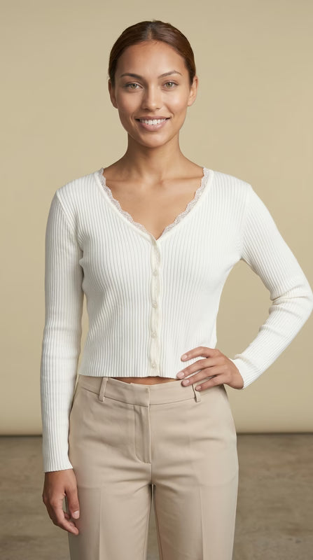Sunday Edition Lace Cardigan - White-MWJ21149