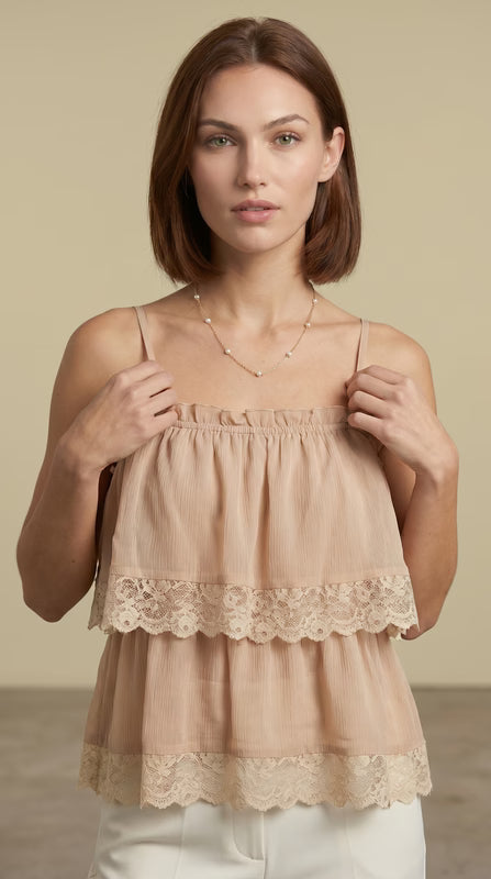 Sunday Edition Layered Lace Trim Top MT20918