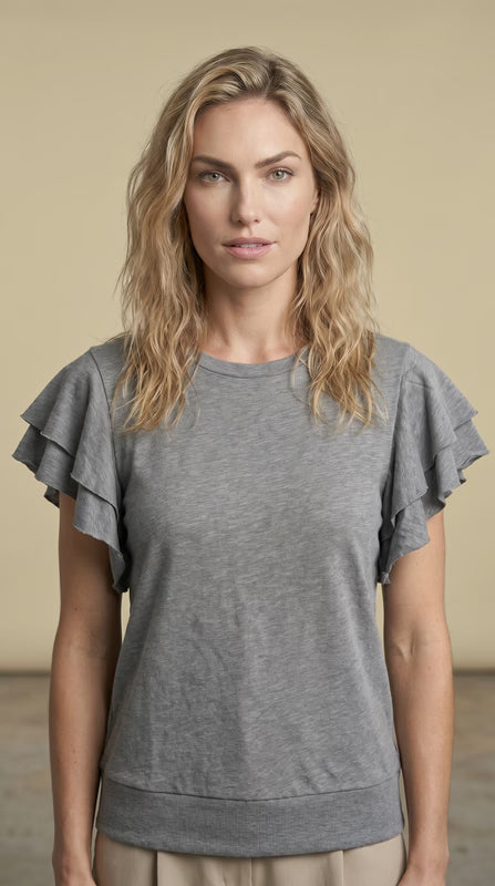 Grey Ruffle Sleeve Top