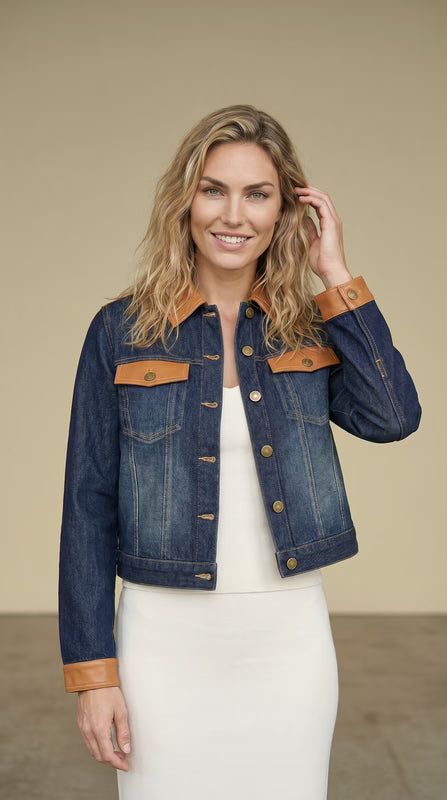 Denim Vegan Leather Jacket AT2458