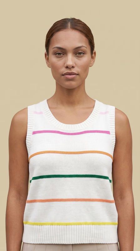 Lovesoft Women's White Colorful Stripe Sweater Tank Top