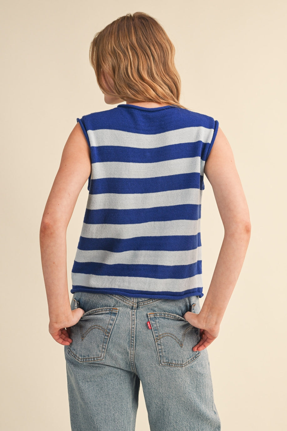 &Merci Striped Sweater Vest-Blue MSW11347
