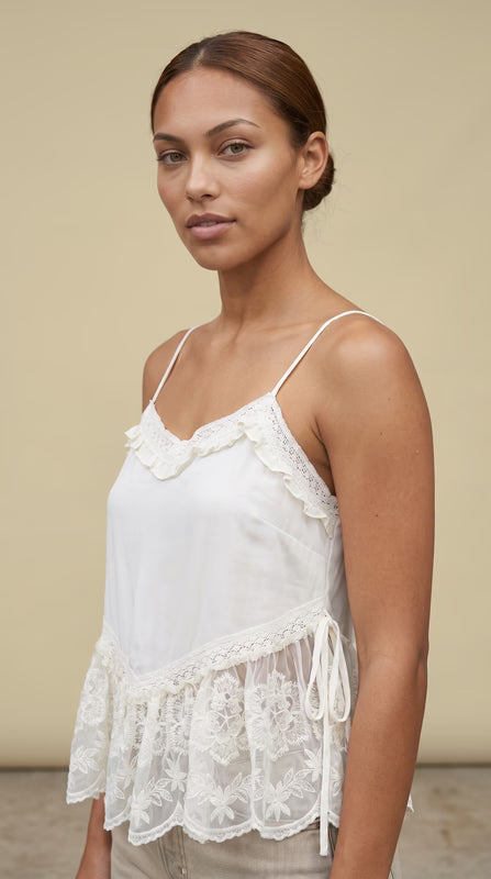 Ivory Flare Tank Embroidered Lace
