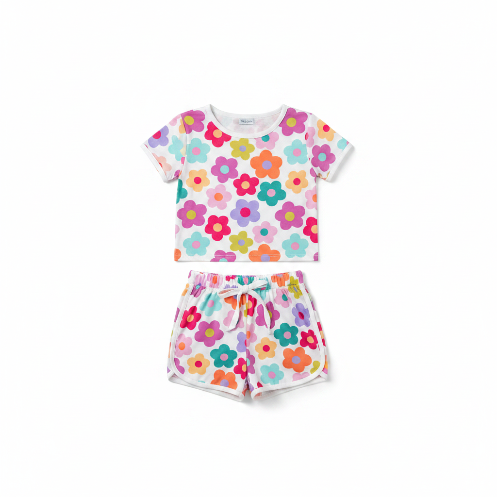 Adorable Sweetness Girls' Teal & Pink Flower Short Set
