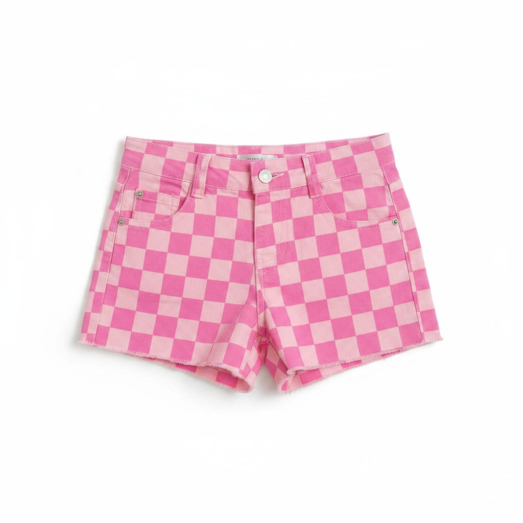 Oopsie Daisy Girls' Pink Checkered Denim Shorts