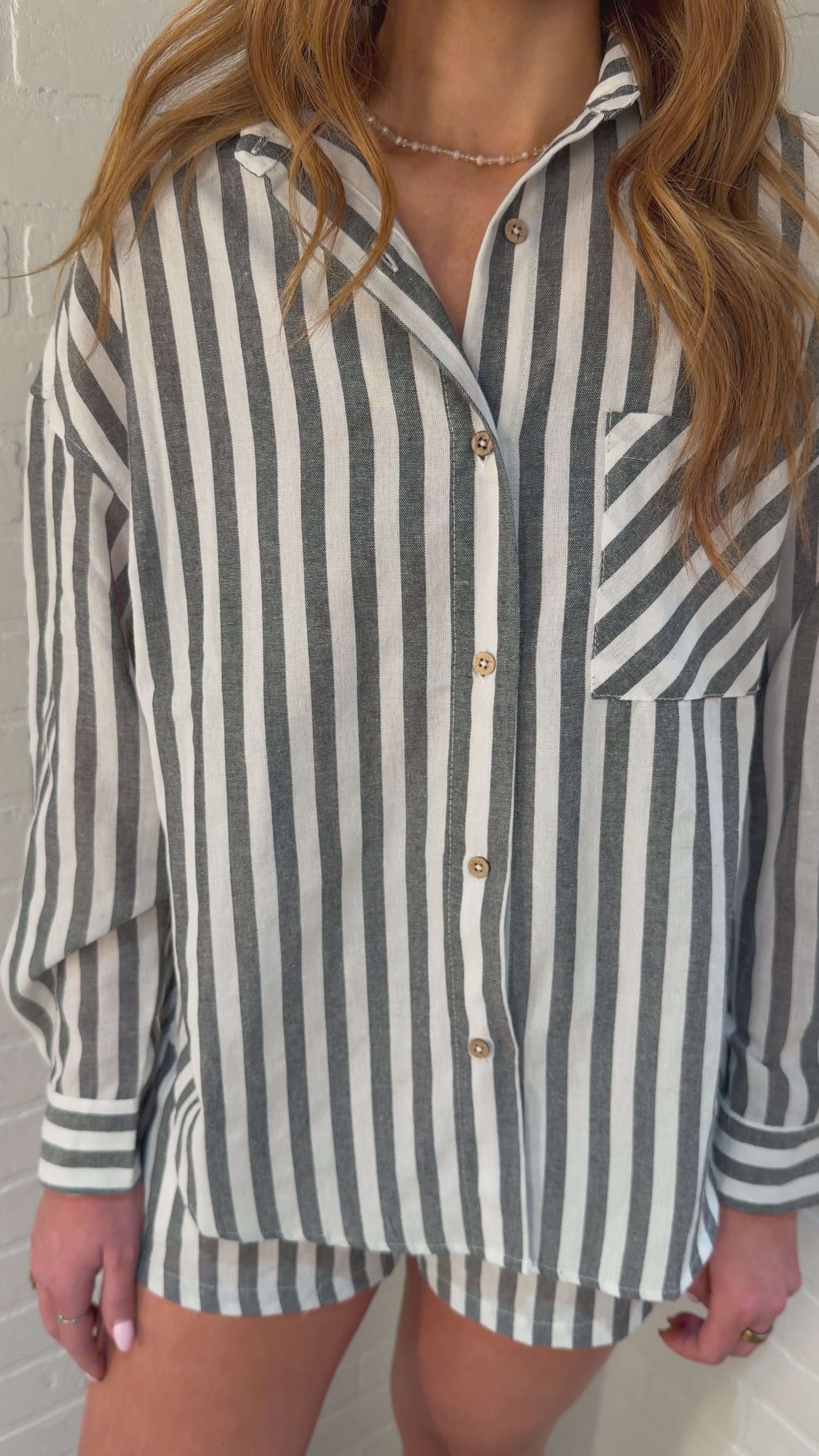 Miou Muse Black Stripe Button Shirt T6383ST