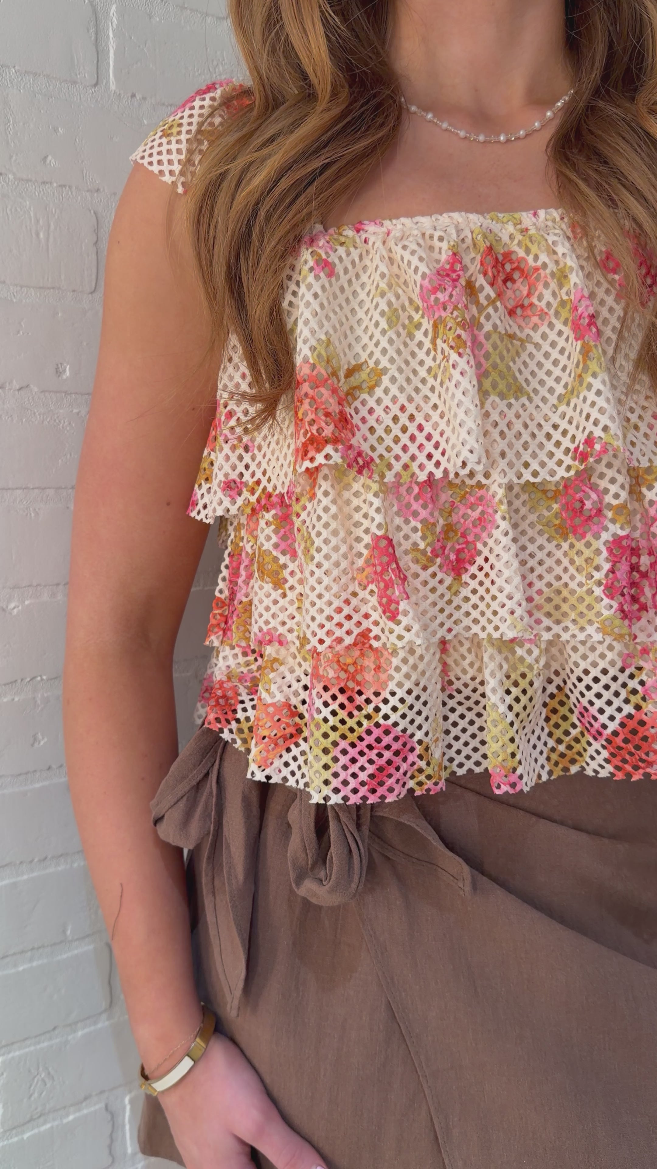 Kori America Floral Mesh Tiered Top KCT1887A