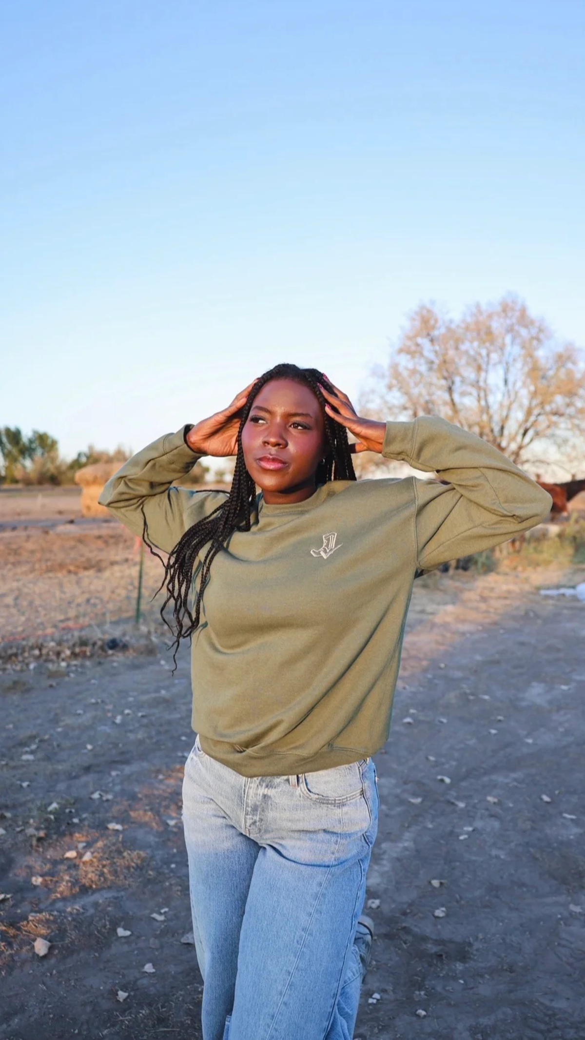 Boot Check Embroidered Crew Neck